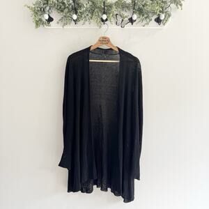 Eileen Fisher Black Linen Blend Midi Length Cardigan Large CP